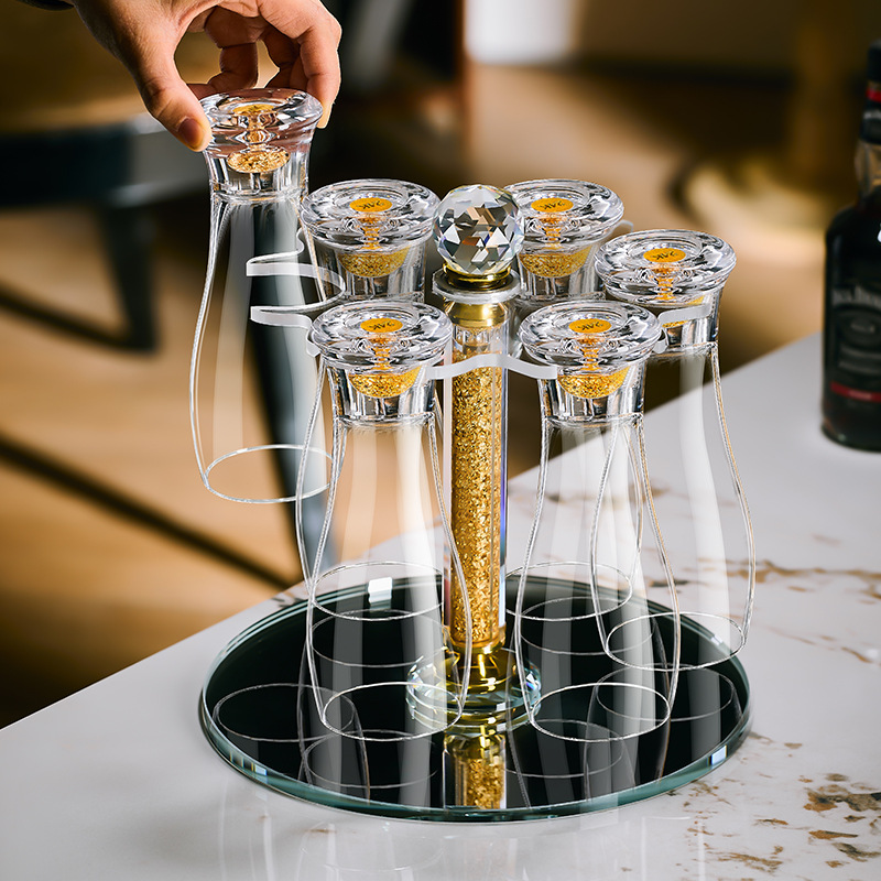 酒杯商用精酿啤酒杯加厚扎啤杯大容量玻璃杯啤酒杯金箔旋转杯架