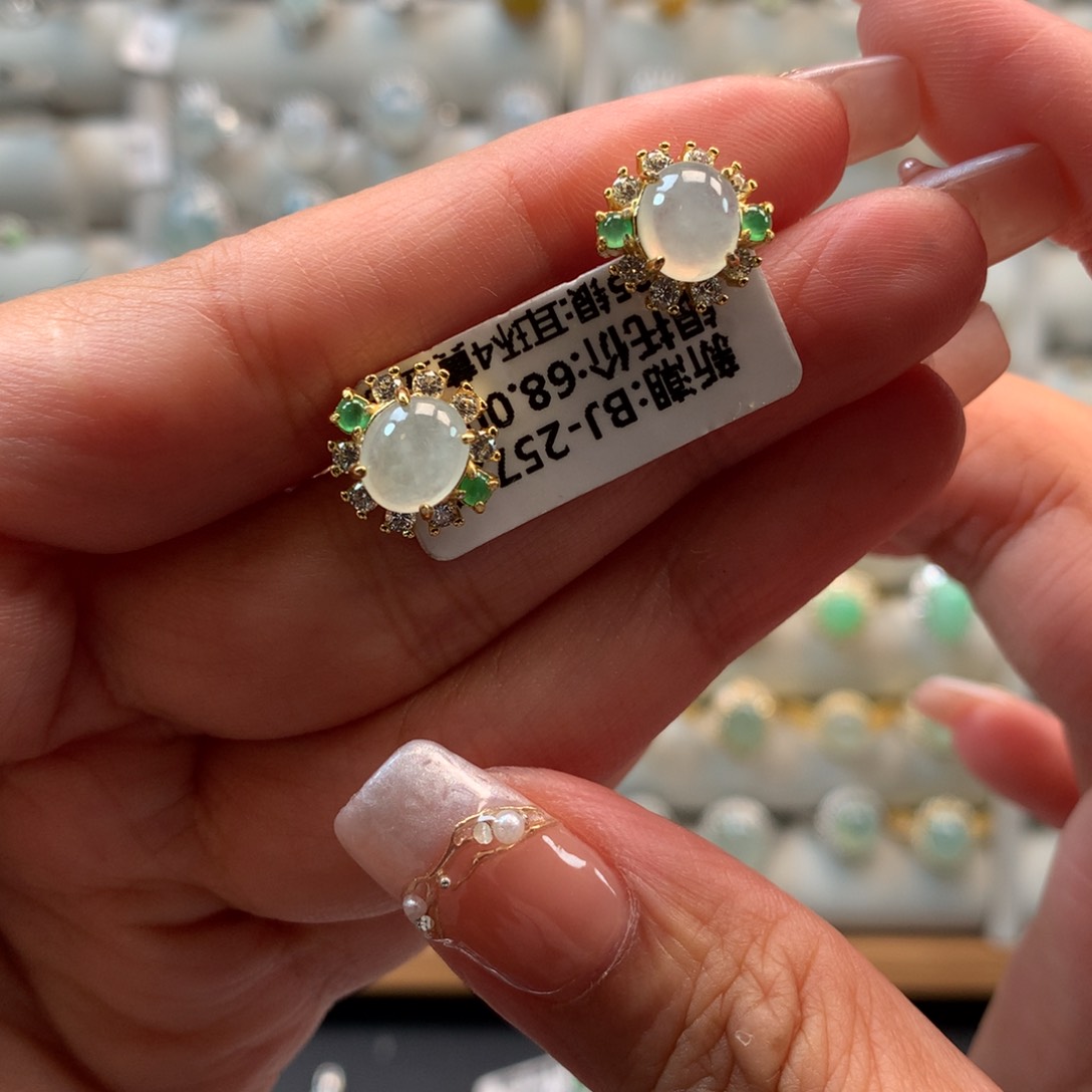 银S925镶嵌戒指翡翠耳钉