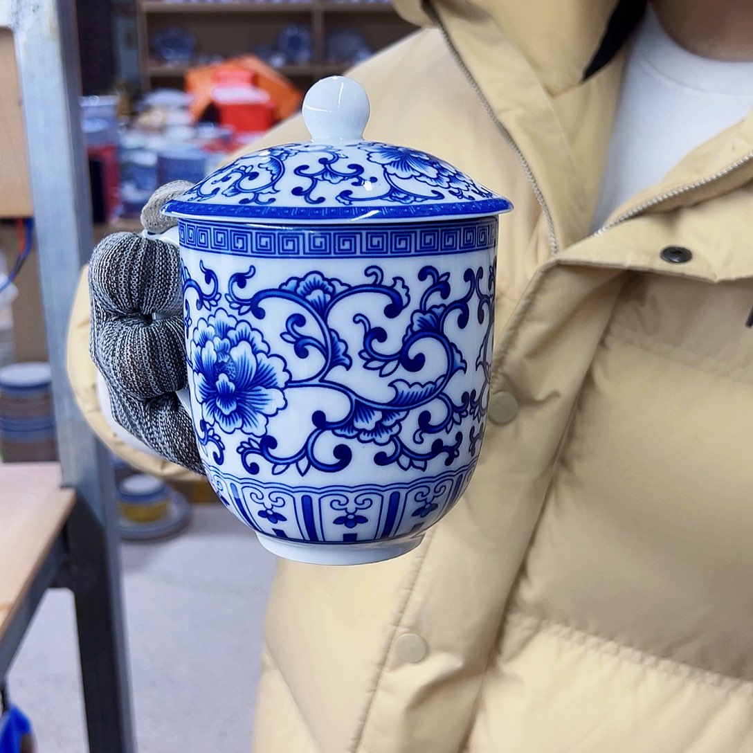 瓷片450ml如意牡丹办公杯1个