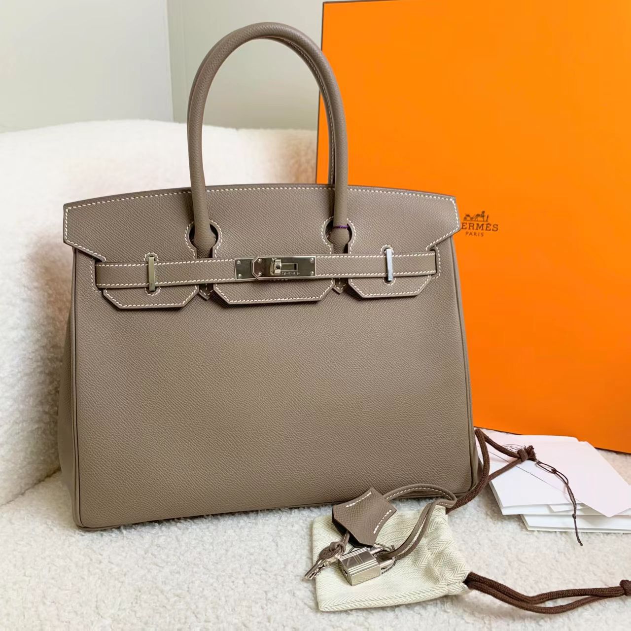 99新 Hermes/爱马仕 壹臻拆/大象灰银扣birkin30/12期/ 72228720