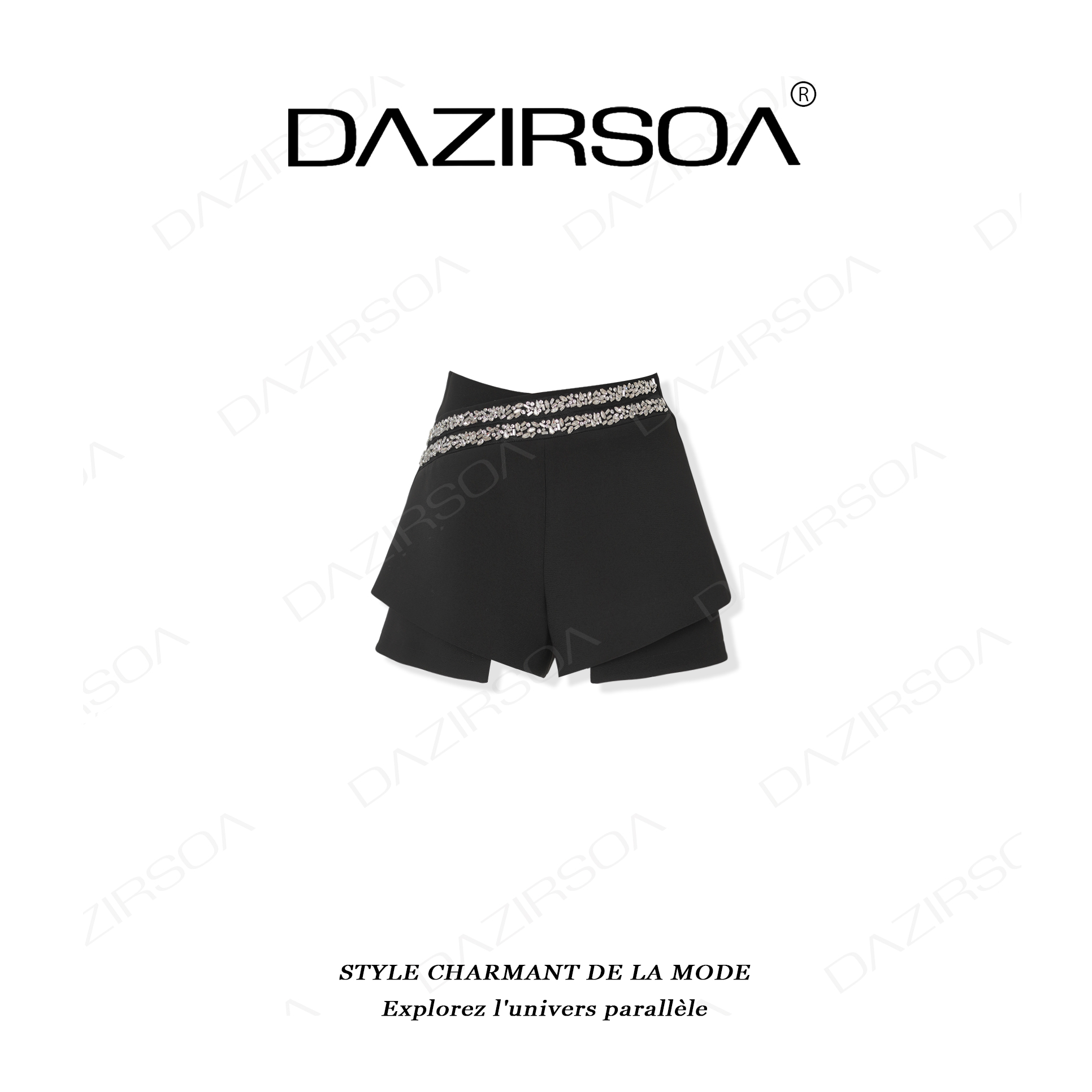 “艺术漫写”时尚百搭拼接烫钻洋气半身裙裤 W885