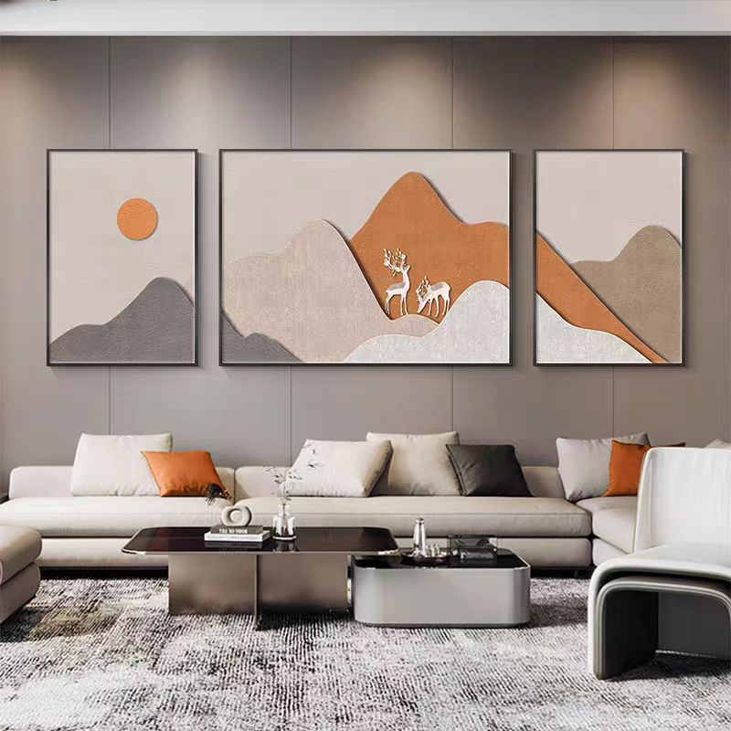 轻奢背有靠山装饰画现代简约艺术线条侘寂风大白墙高级感挂画客厅