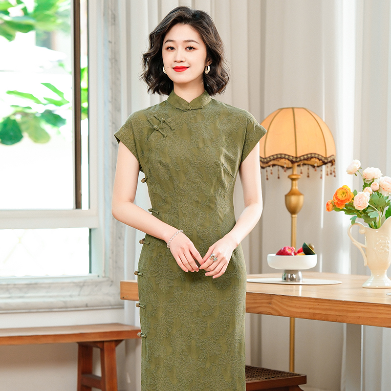 【唐唐】送考旗袍夏季2025年新款复古中国风全开襟棉麻提花日常