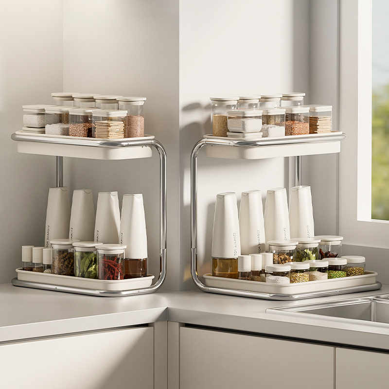 川岛屋调料品置物架厨房家用多功能台面不锈钢调味料盐罐收纳架子