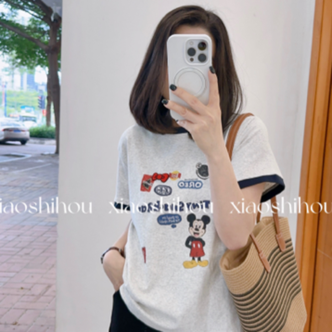 小时候女装店英文米奇拼色T恤08293