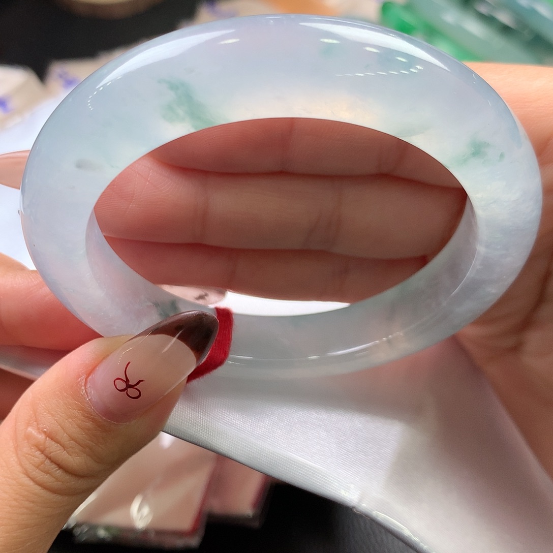 翡翠未镶嵌手镯22高冰飘花