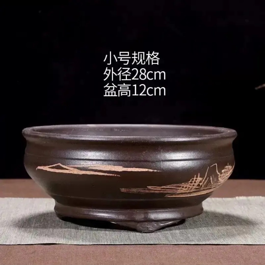 大口径圆形紫砂花盆适合老桩花卉植物室内外盆栽