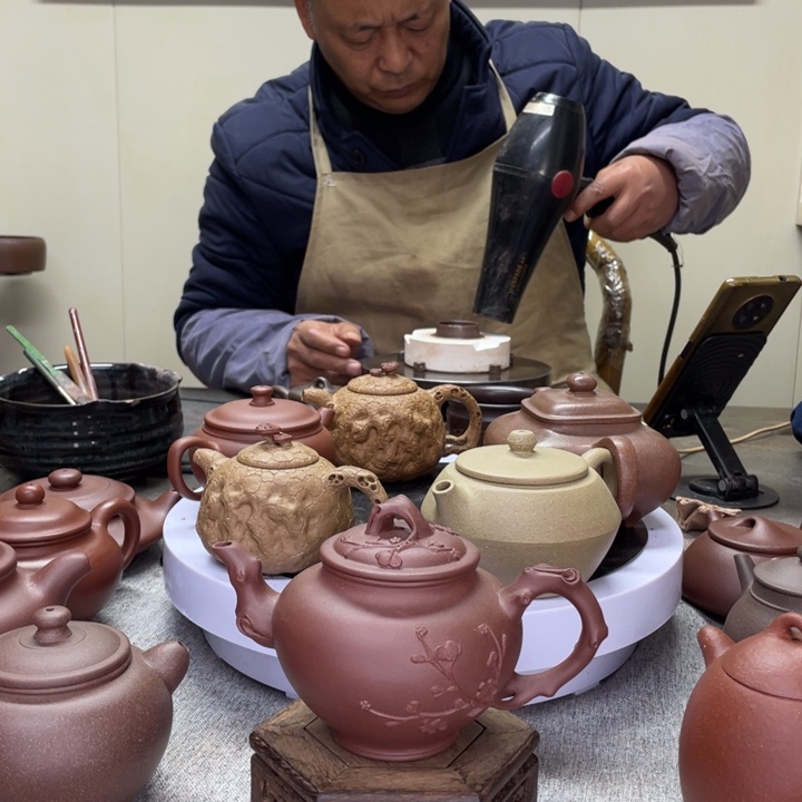 紫泥茶壶梅花报春450C半手工制作