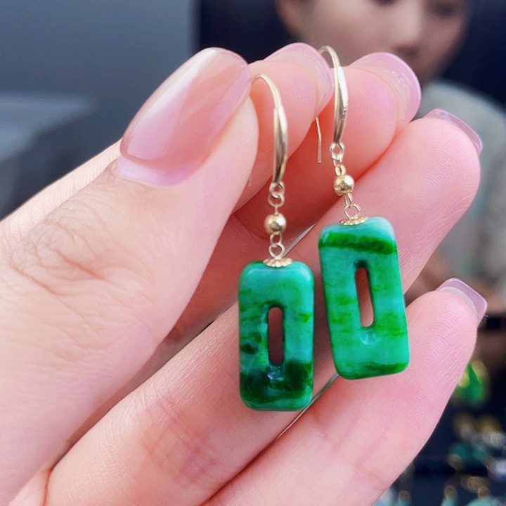 翡翠18K金镶嵌耳饰饰品