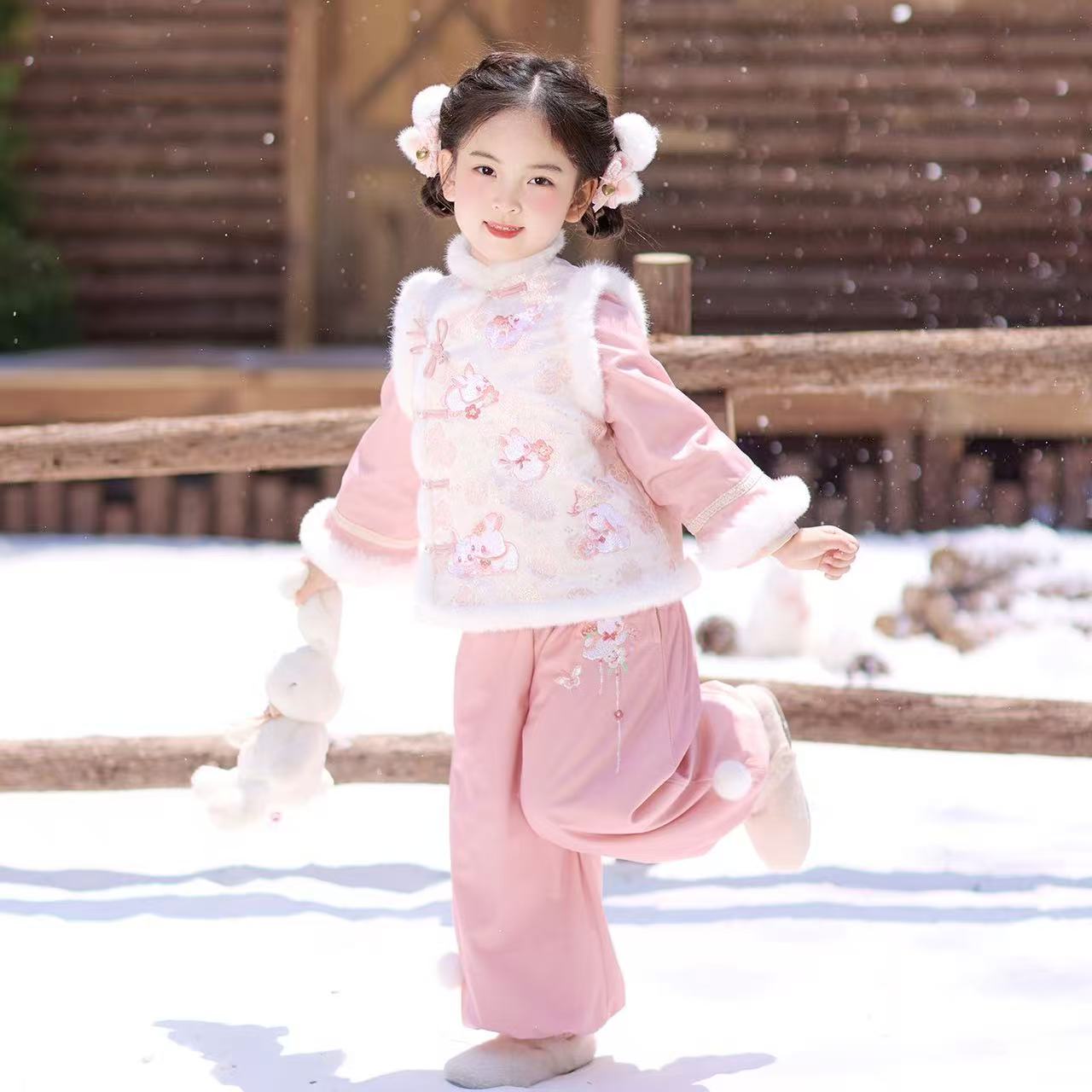 【长宁月兔厚】汉服女童2025新款中国风拜年服日常冬季古风加厚唐装