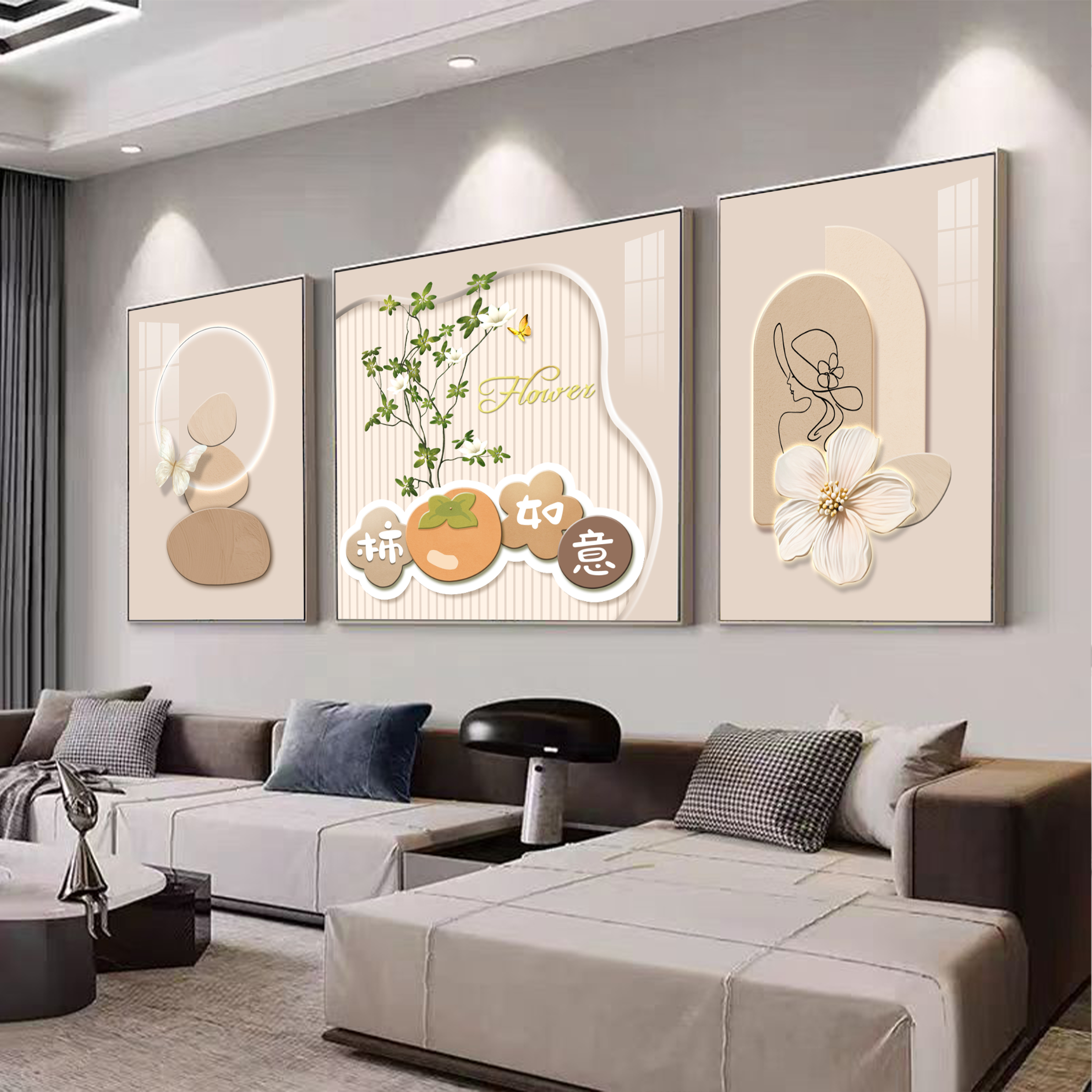 新款装饰客厅背景墙挂画高档大气轻奢雕刻墙面壁画新中式装饰画