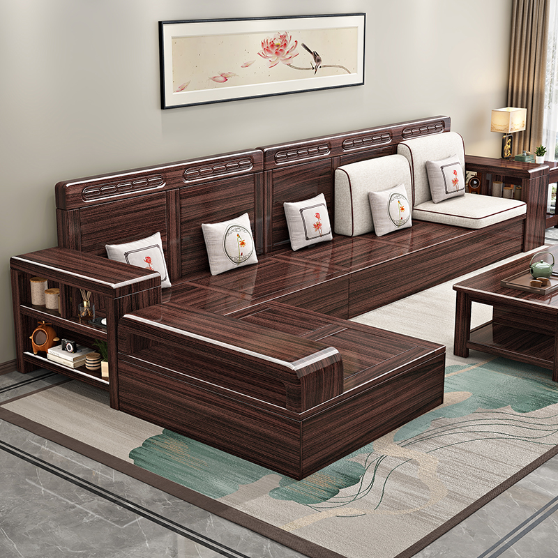 新中式胡桃木沙发客厅中式实木家具现代储物冬夏两用沙发家用木质