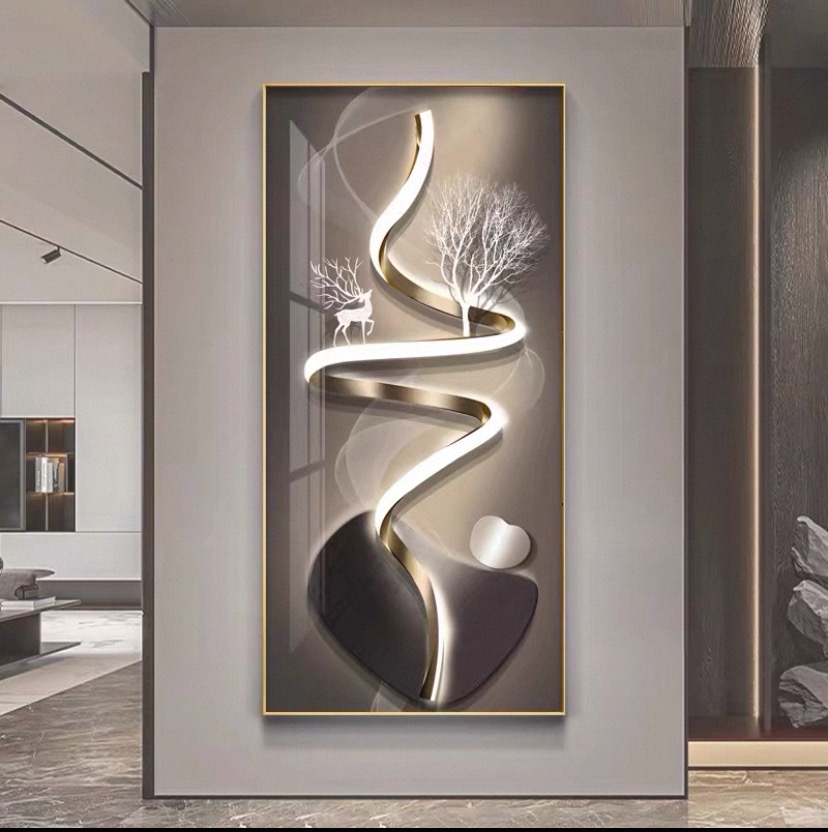 新款简约入户玄关装饰竖画挂画石来运转抽象壁画