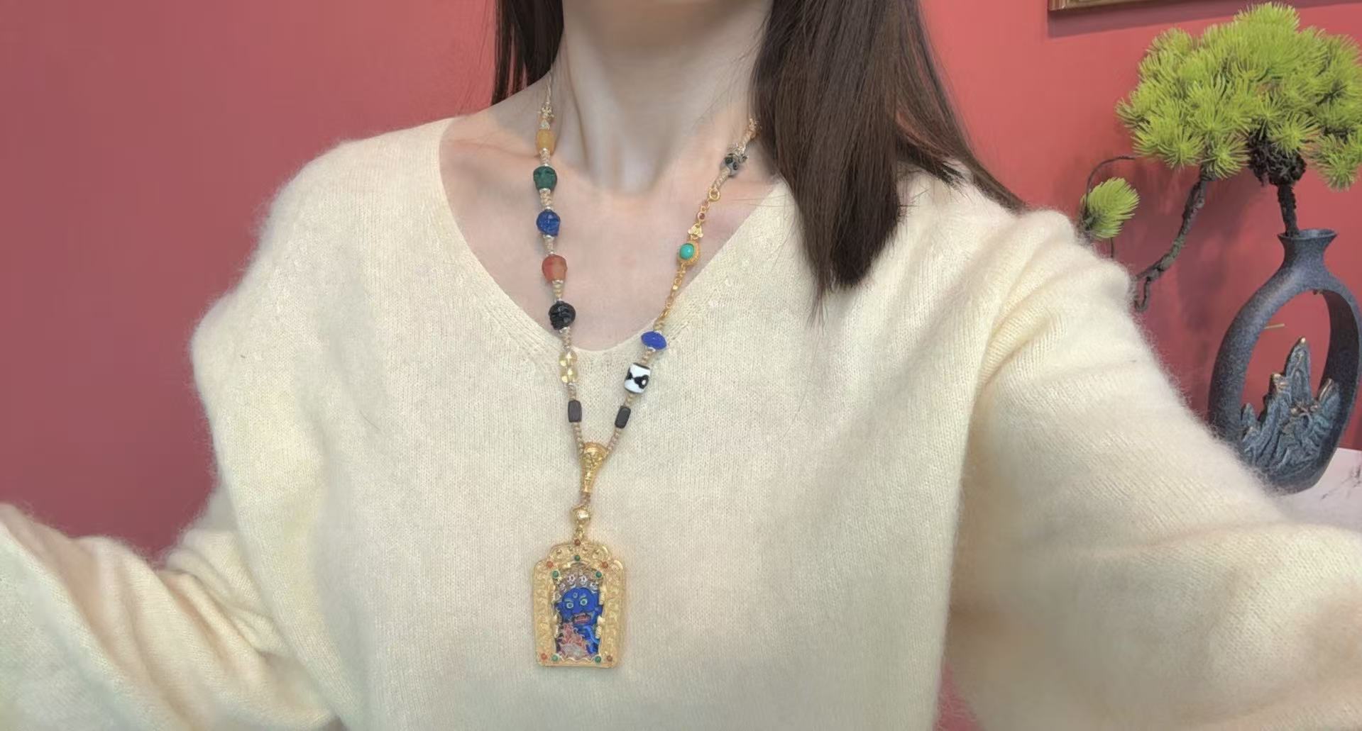 【灰姑娘原创】唐卡豪镶大黑天编绳项链M3564