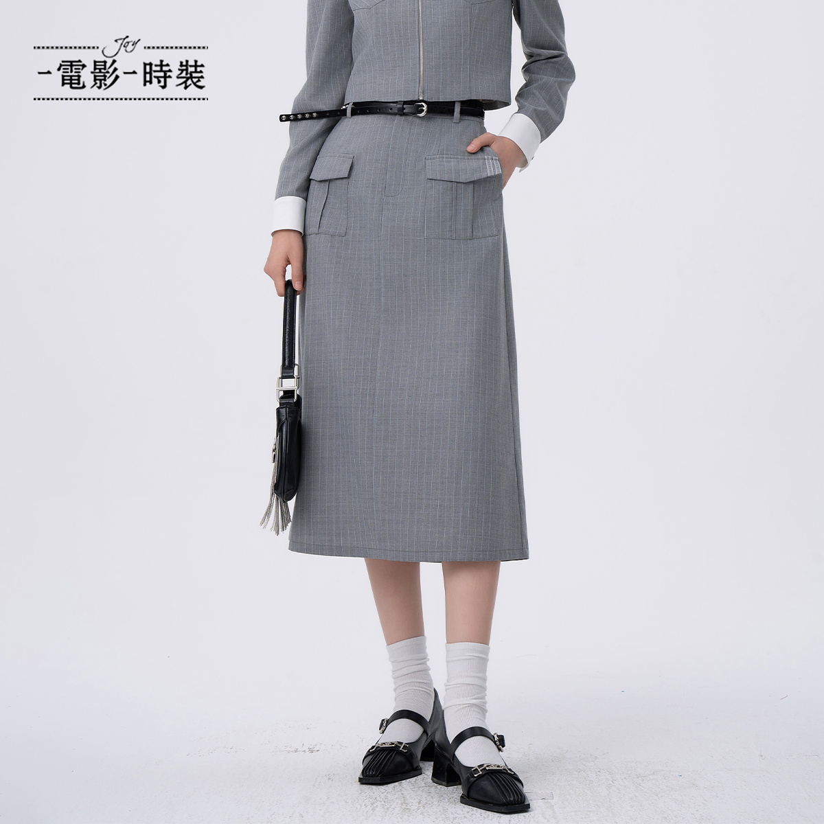 【蜜思仝】一电影一时装高级灰气质条纹中长款女半身裙FFEQ115441