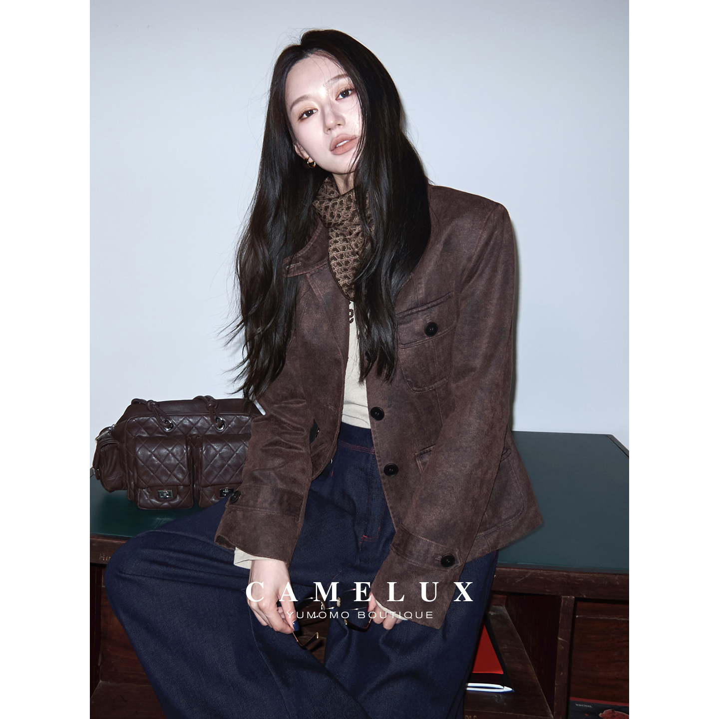 城市游牧 古法染色 老钱风垫肩收腰显瘦工装风短外套 QPA3017