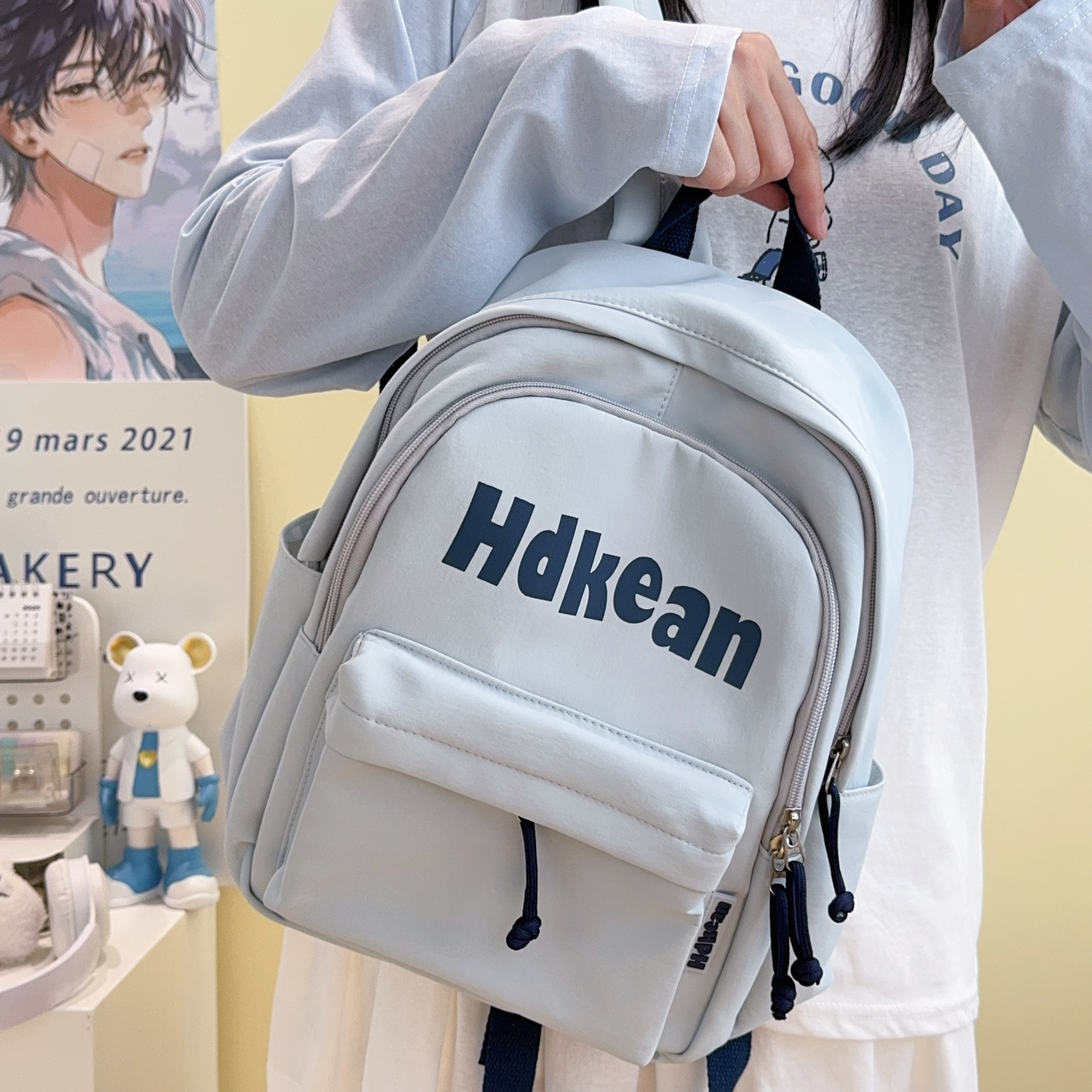 高颜值韩系纯色书包休闲百搭旅游时尚背包男生高中生日系双肩包女