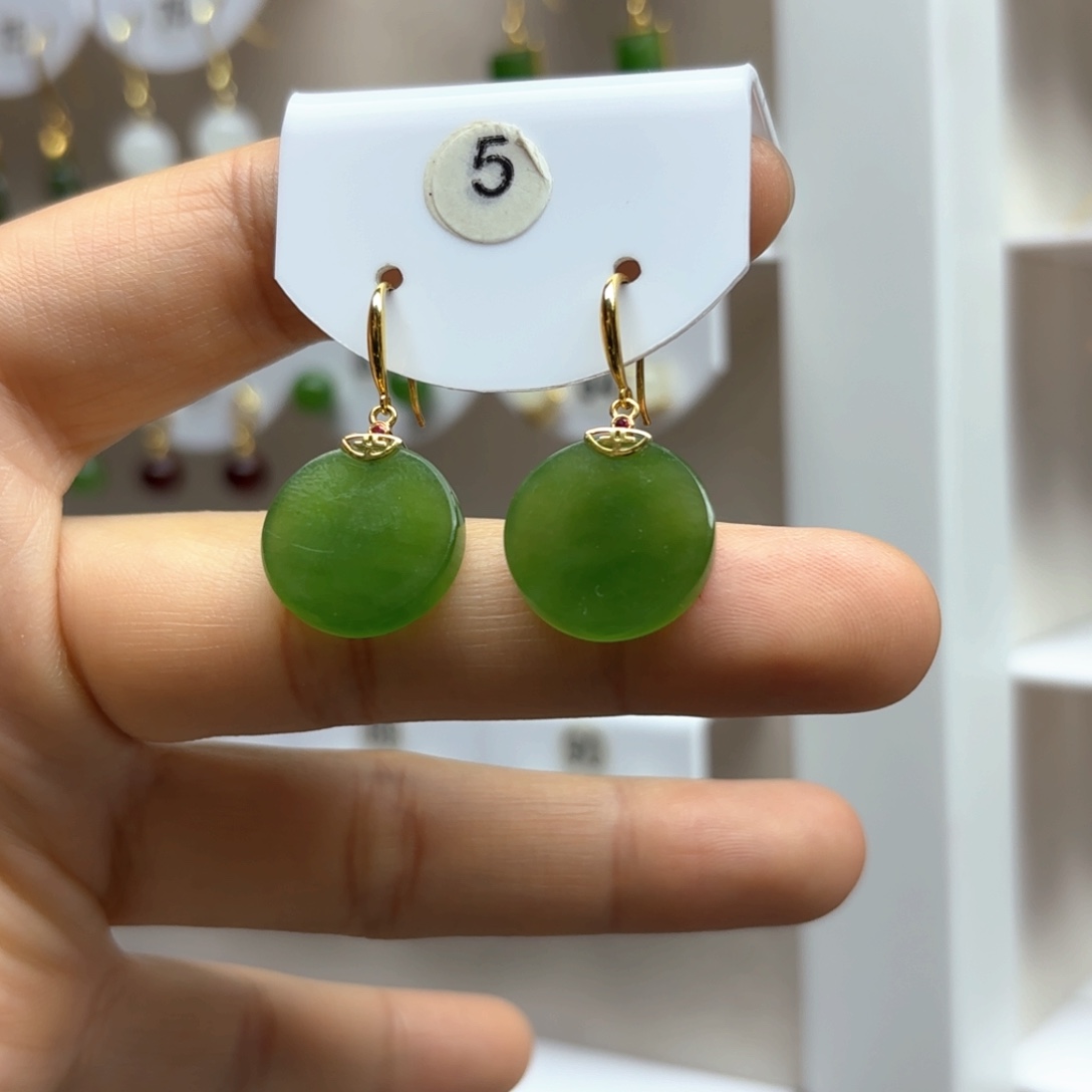 和田玉耳饰18K金镶嵌