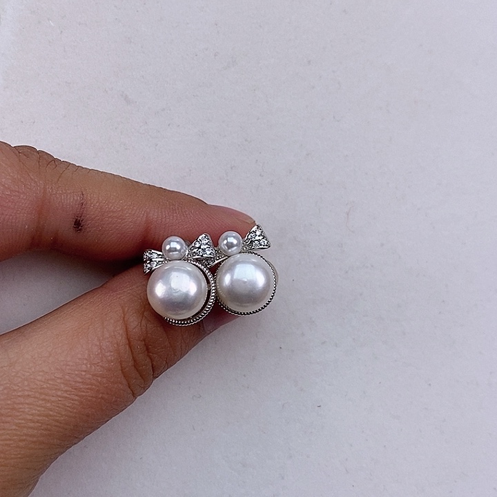 淡水珍珠颈饰银S925镶嵌蝴蝶耳钉