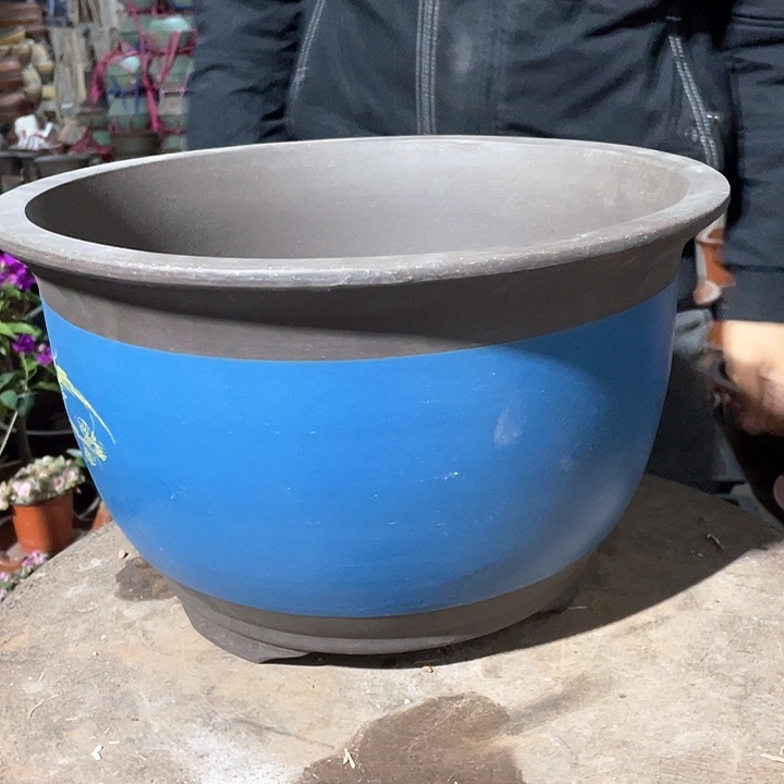 紫砂36蓝色山水花盆