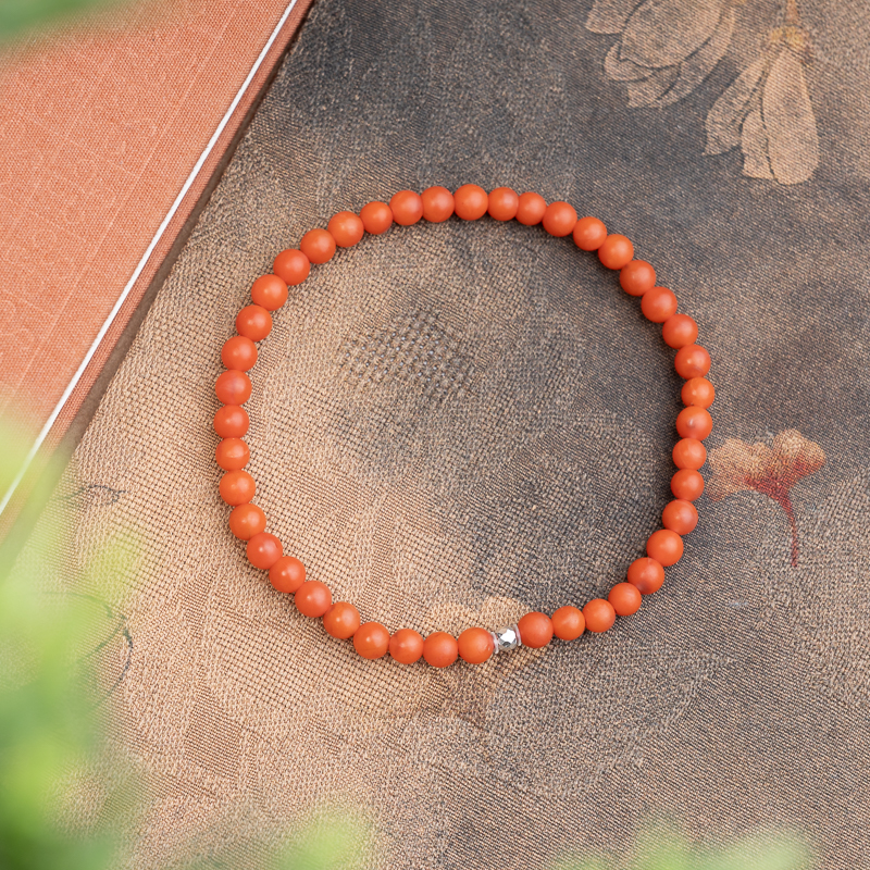 保山南红4mm蹦迪银珠单圈手串天然玉石安哥拉红新年文玩