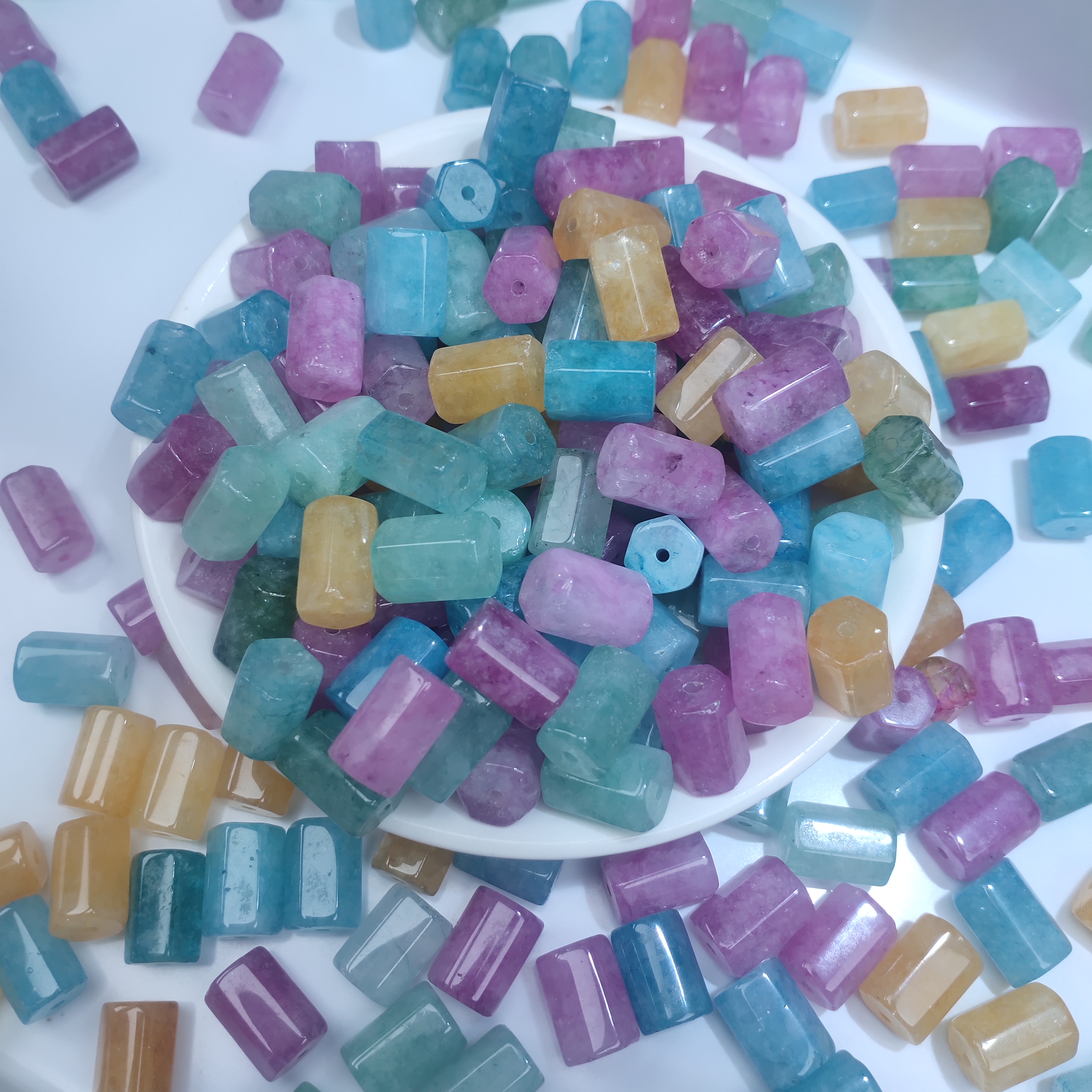 【散珠批发】w2916彩虹碧六棱柱13*9mm*5颗