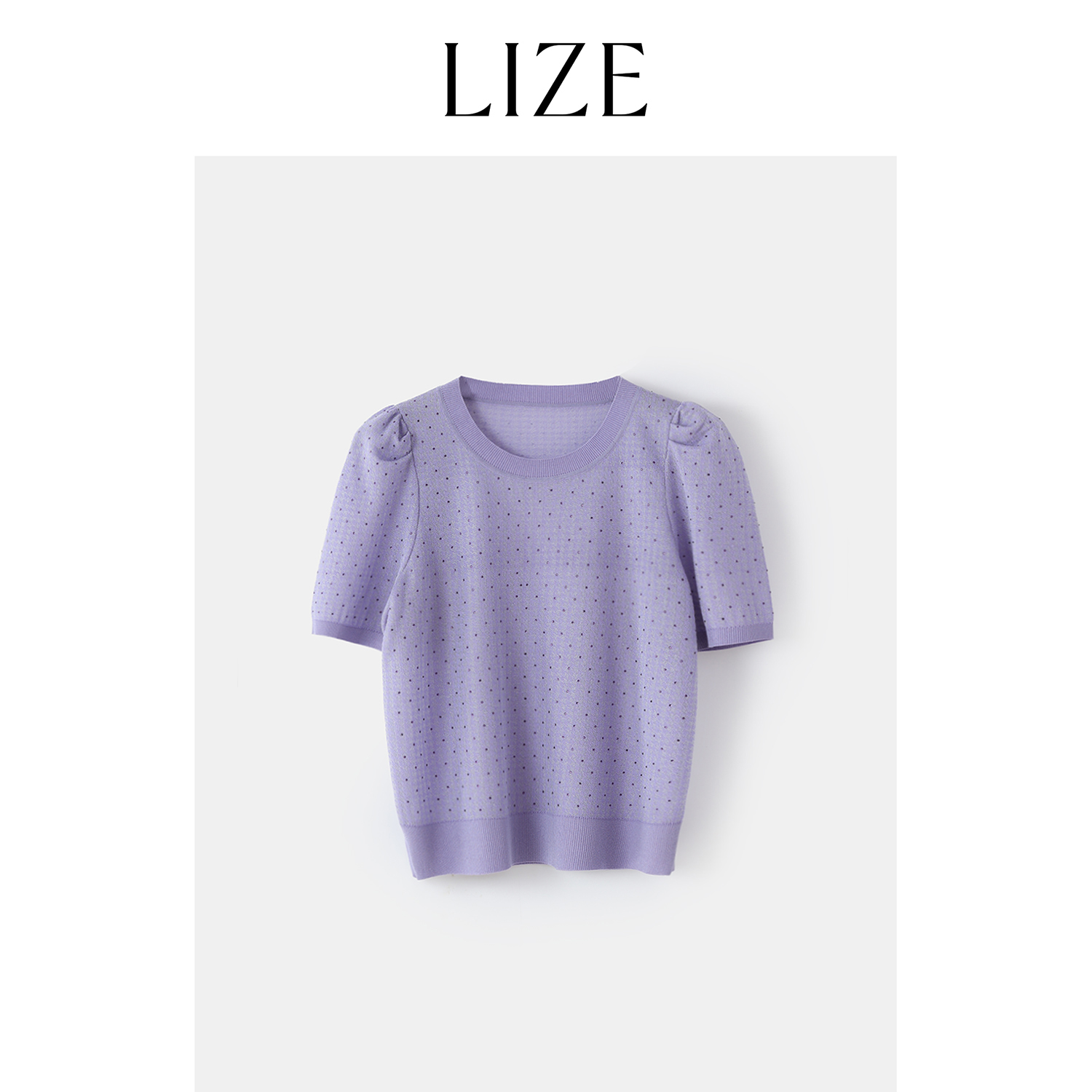 LIZE「紫夜星河」定织醋酸棉.手工烫钻.暗闪银丝针织衫ZEA0402