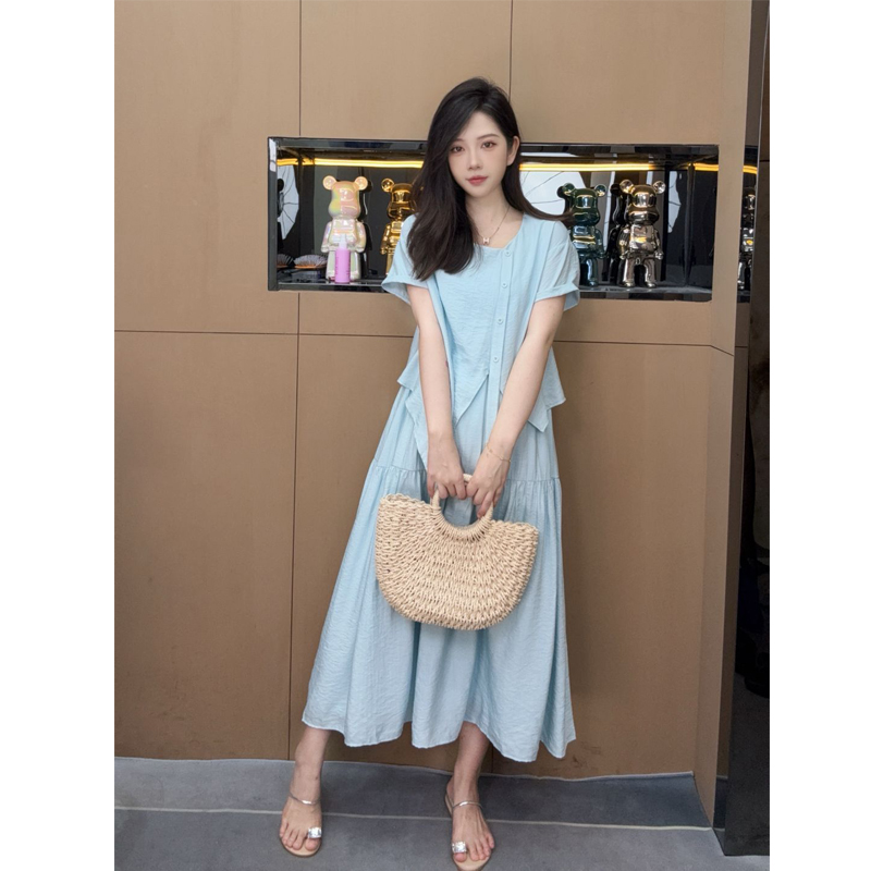 【苏安诺】孕妇装夏季新款连衣裙洋气时尚遮肉显瘦中长款裙子假两件