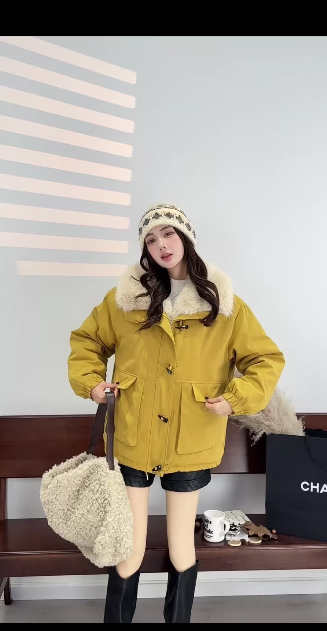 欧货工装派克服女2025年冬季新款宽松大翻领牛角扣拼接外套