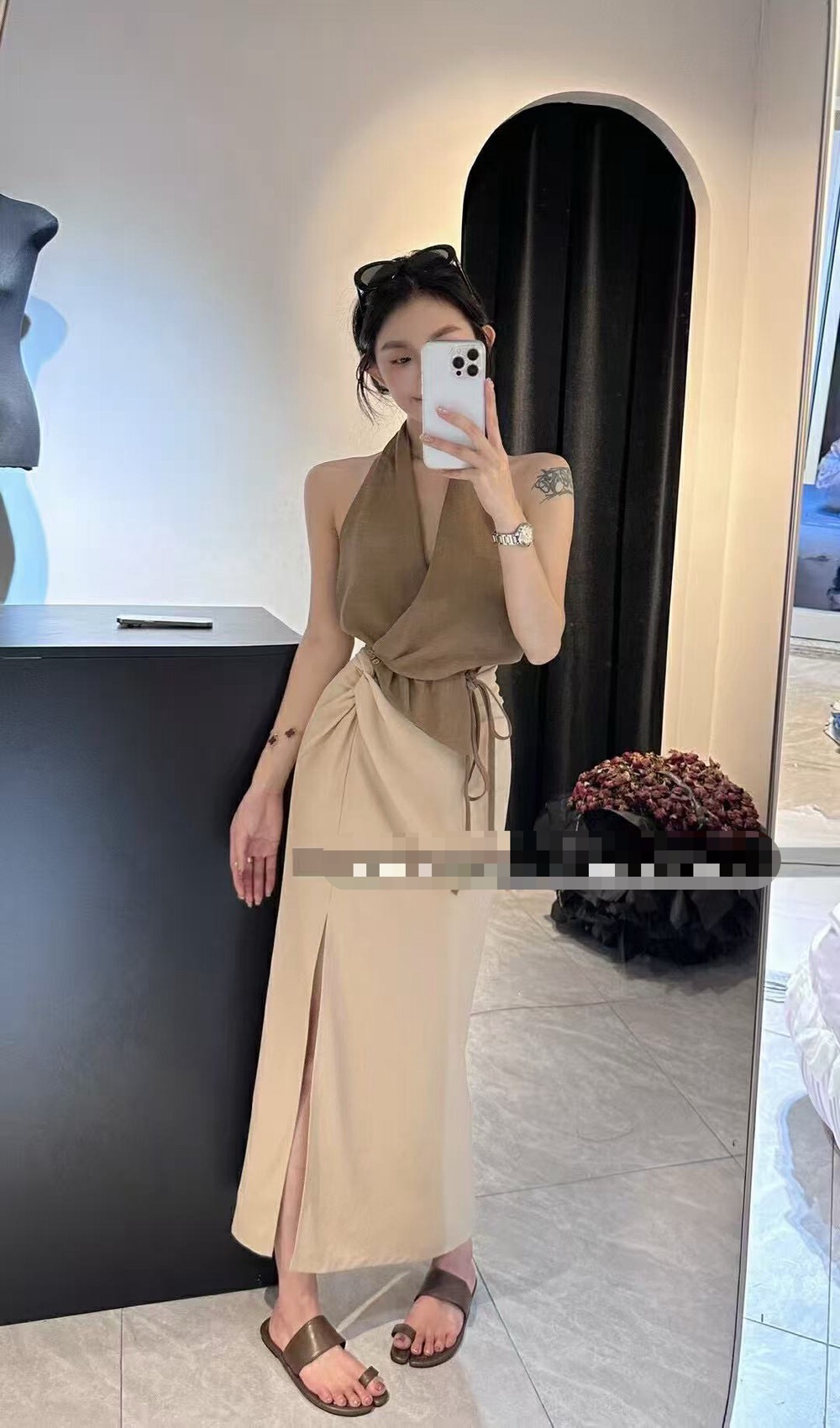 法式复古牛仔外套+吊带背心+订珠半身裙套装(配腰带（直播编码）