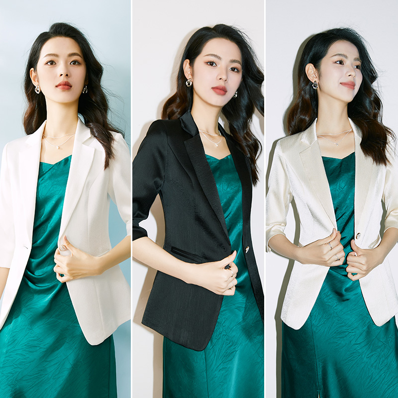 晚白夏新款时尚流行简约上衣修身气质通勤西装外套女23122541