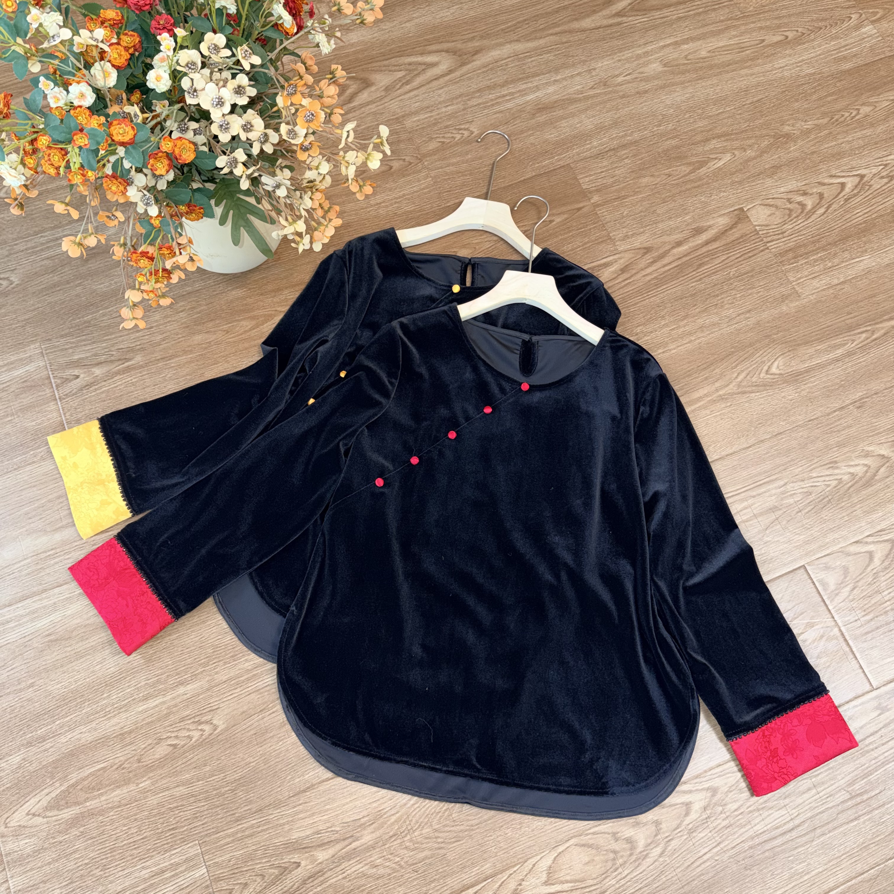 【大季原创】W255春季新中式丝绒打底内搭女国风复古女装上衣