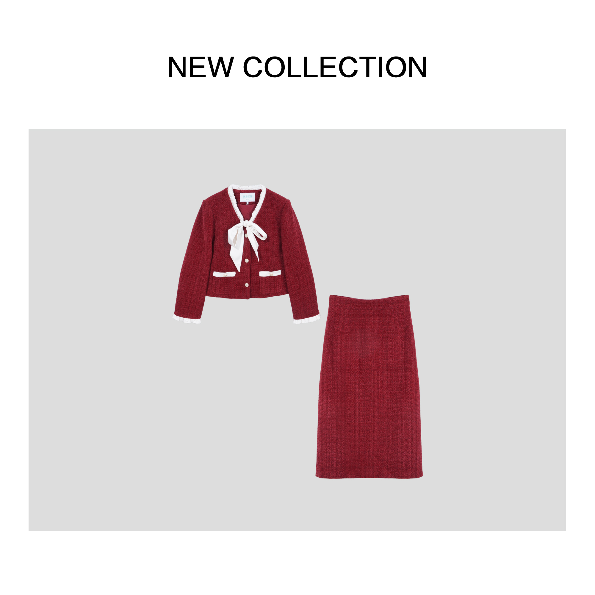 【小依专享】D1518009A新款裙子红色领轻奢短款秋冬外套-8009