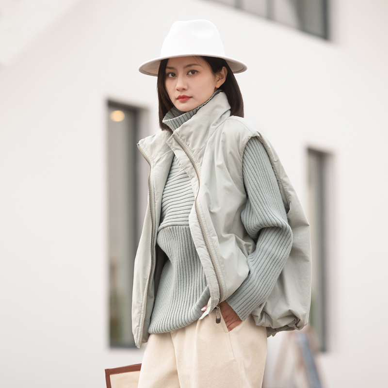 女装瑕疵品203241064立领纯色宽松通勤立领法兰绒马甲女