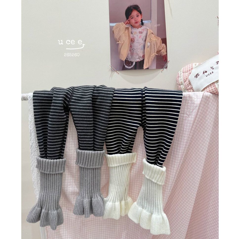 【600克】 釉兮·25冬~拼接条纹打底裤265260（童装）藏青条