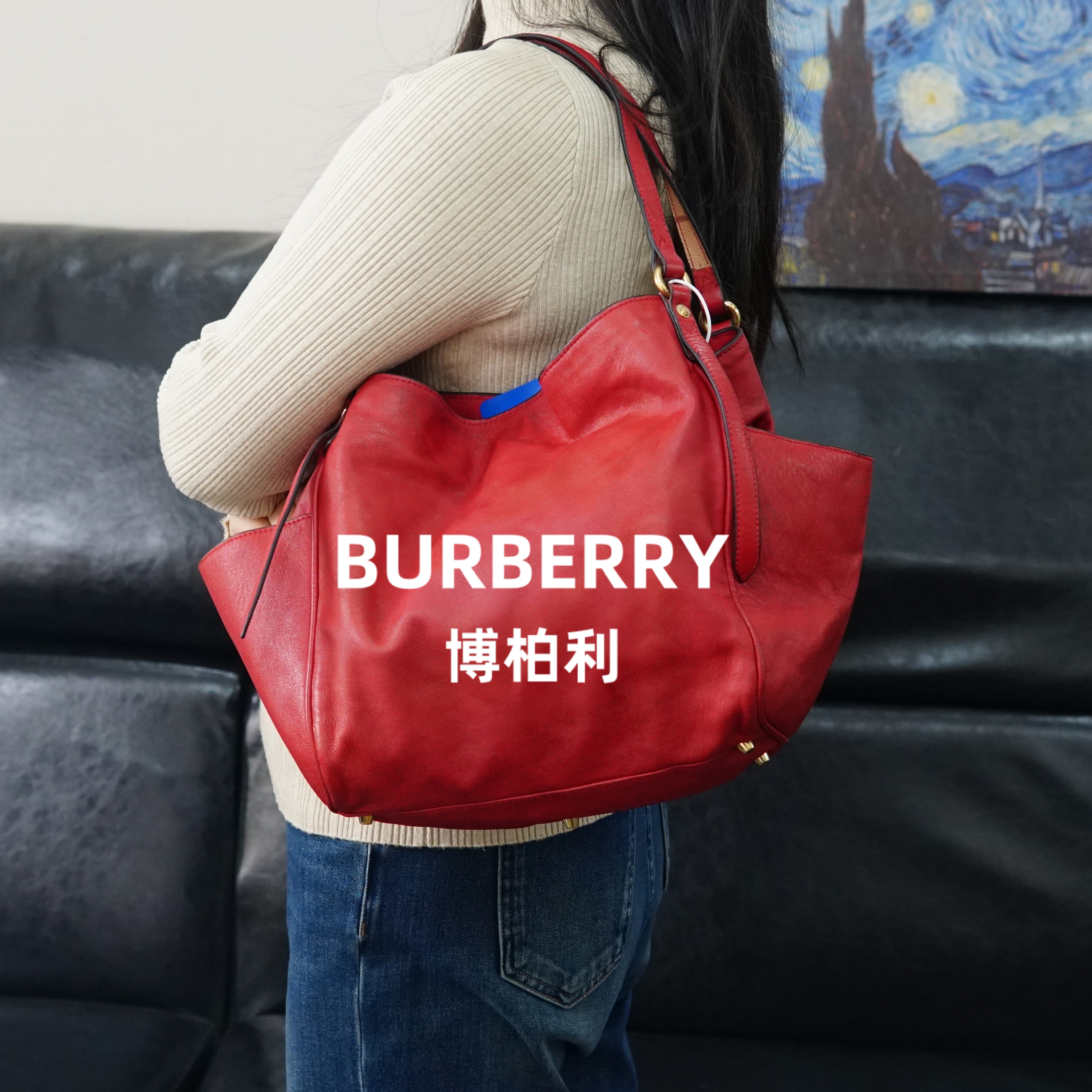 95新 BURBERRY/博柏利 巴宝莉/红色单肩包/HD12206091/6091