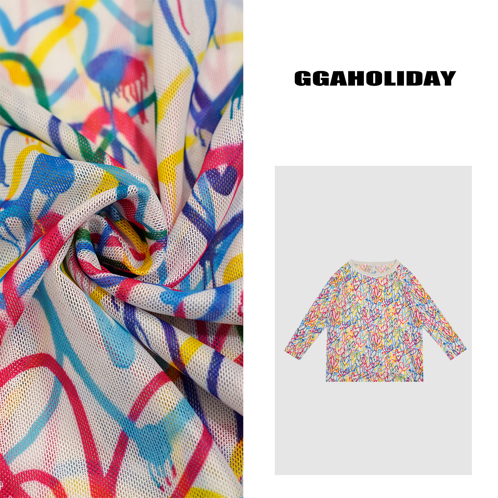 GGAHOLIDAY夏季复古时尚百搭宽松休闲满印洋气打底长袖T恤-152686