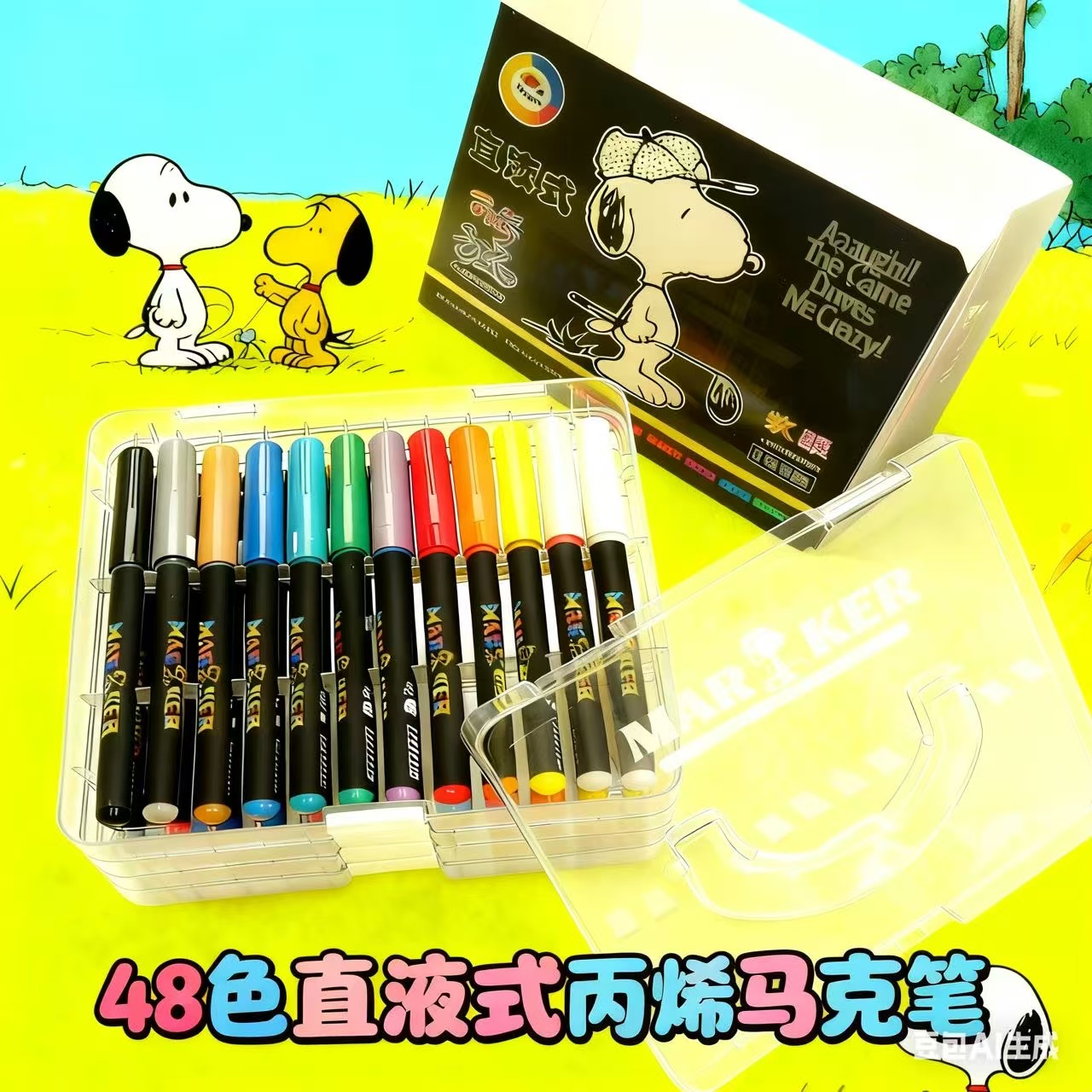 【新疆包邮】史努比48色直液式丙烯马克笔软头丙烯马克笔