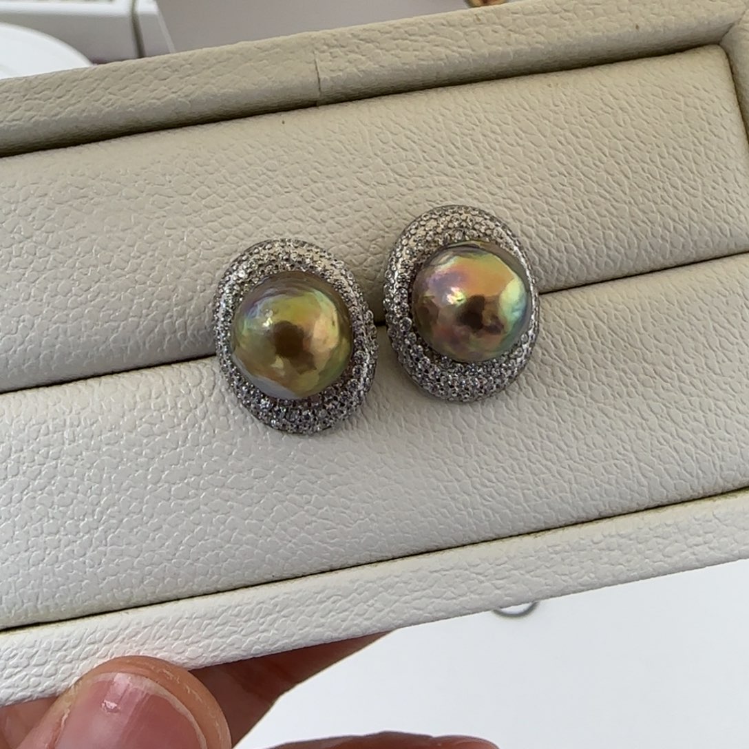 淡水珍珠耳饰银S925镶嵌