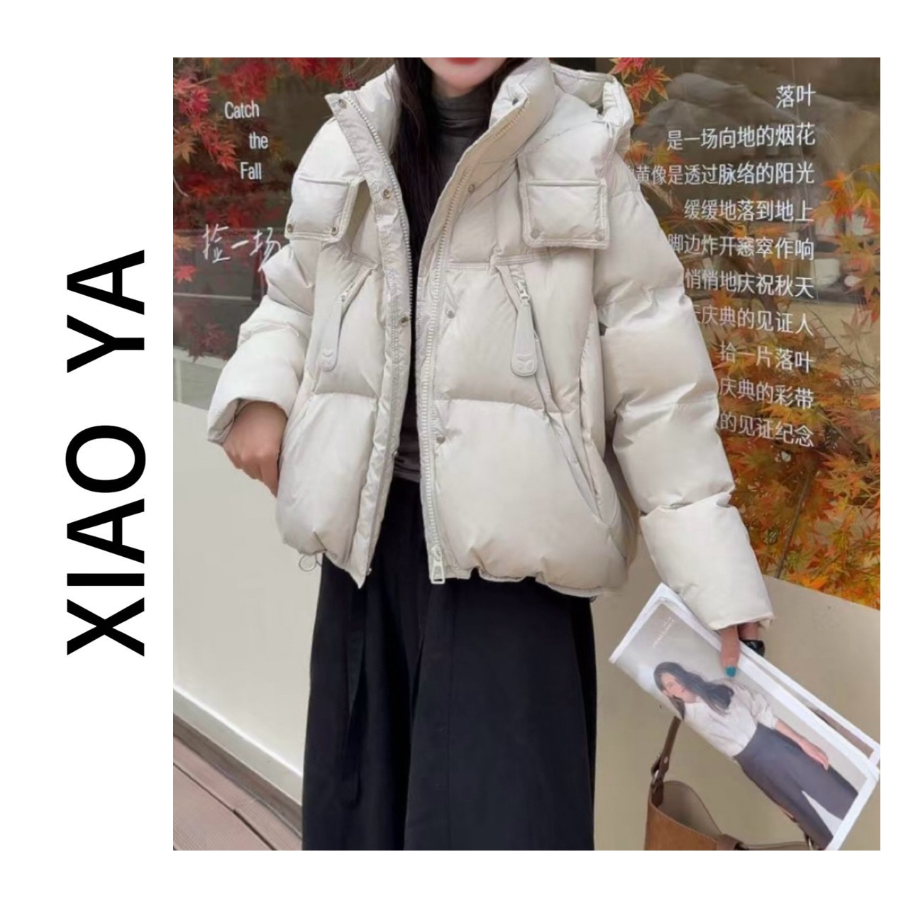 T922冬季新款韩版休闲猫爪拉链百搭连帽加厚羽绒服