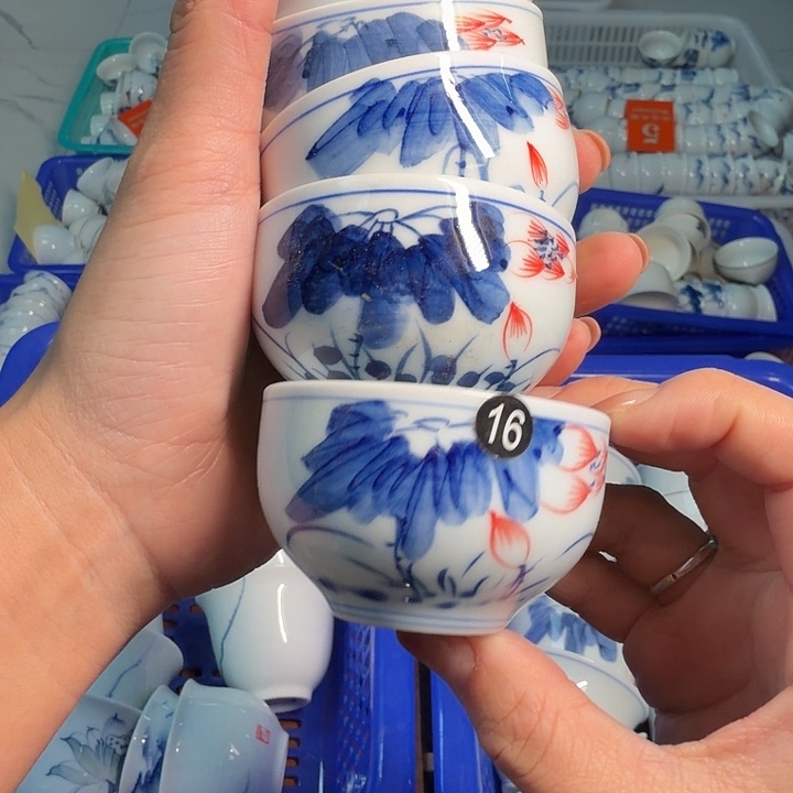 微瑕老物件影青系列茶杯五个一组