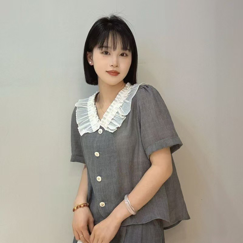 韩版设计感荷叶边拼接中长款气质连衣裙套装