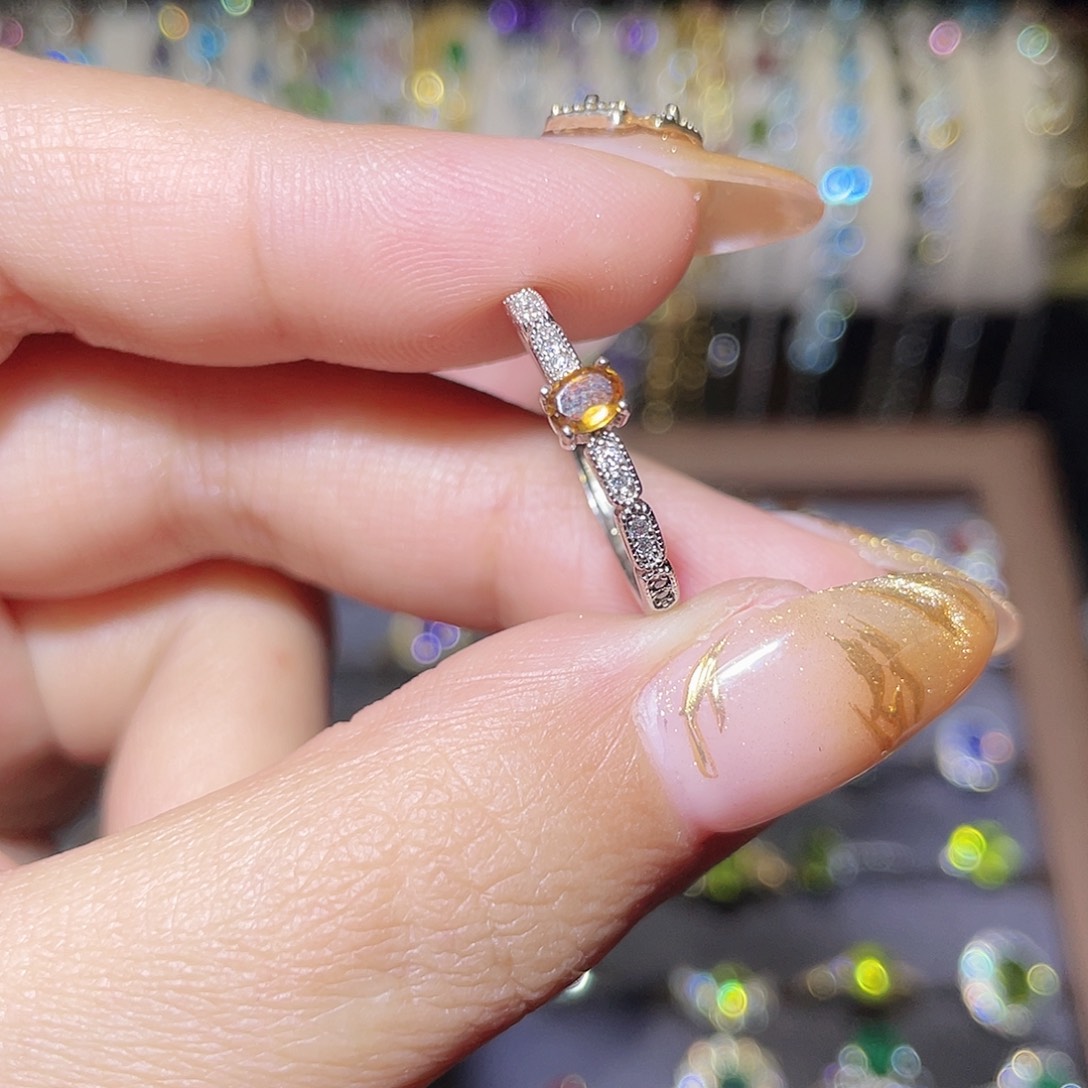 黄晶戒指银S925镶嵌45677