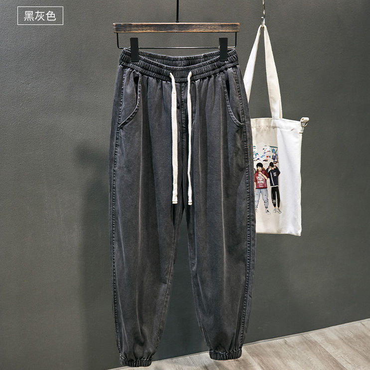 6070束脚仿牛仔裤莱赛尔天丝松紧腰新款潮牌宽松夏季薄款九分裤