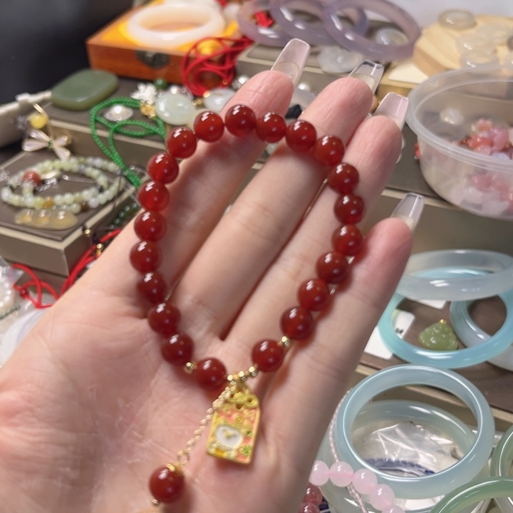 石英质玉手链足银镶嵌