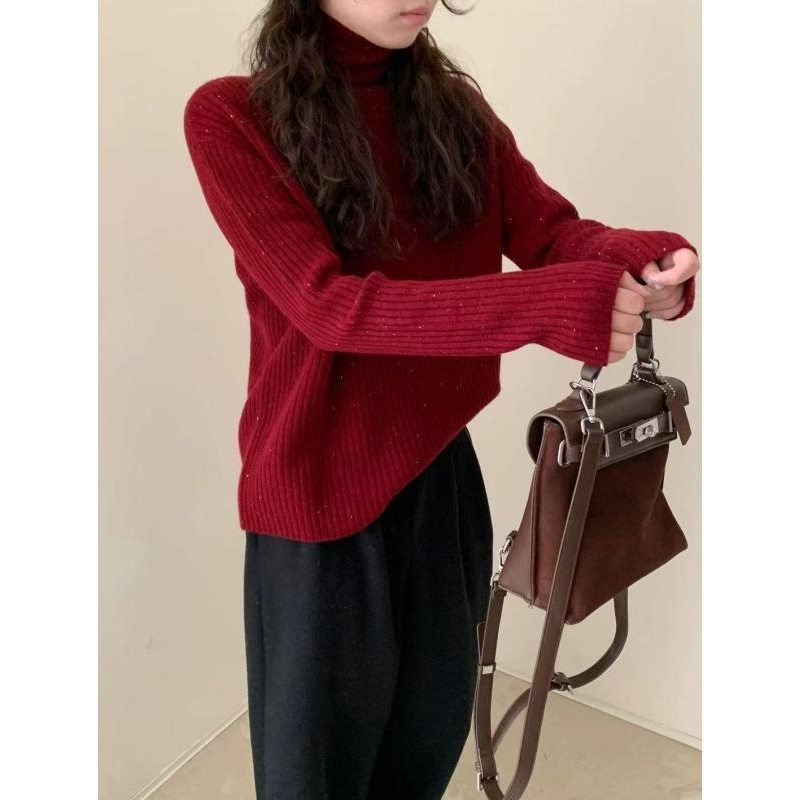 QianRH-9820冬季新款100%羊毛无缝一体堆堆领针织衫打底