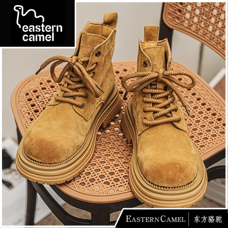 东方骆驼马丁靴男士高帮秋冬新款户外工装登山中帮高品质大黄靴男