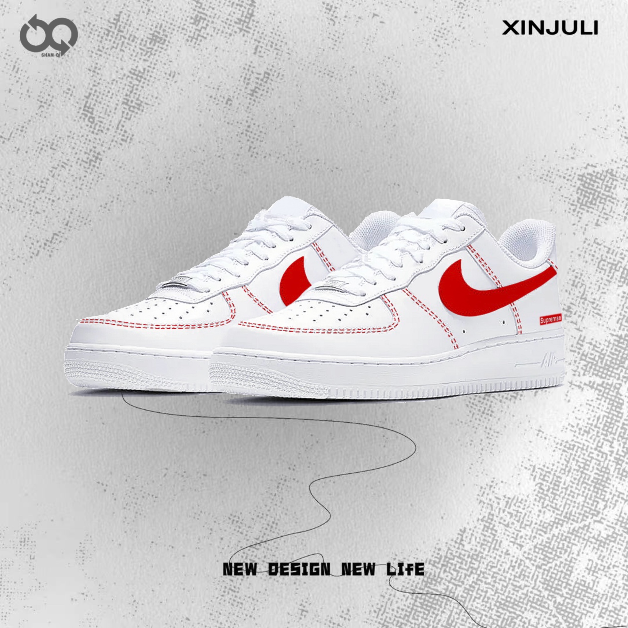 【定制球鞋】Nike Air Force 1  白红sup 简约潮流 学院风 舒适百搭
