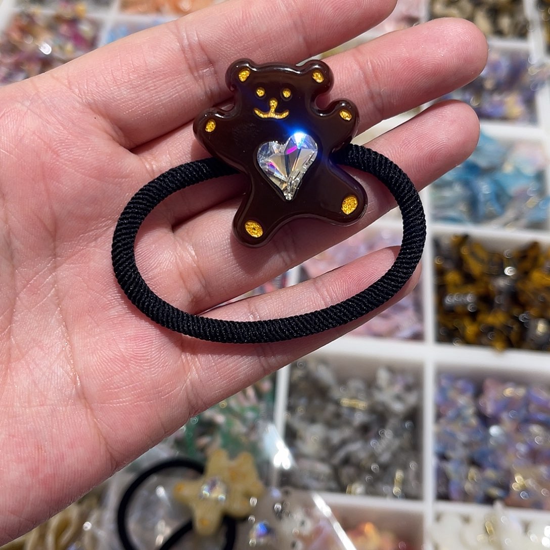 醋酸非金属巧克力色小熊锆石发绳