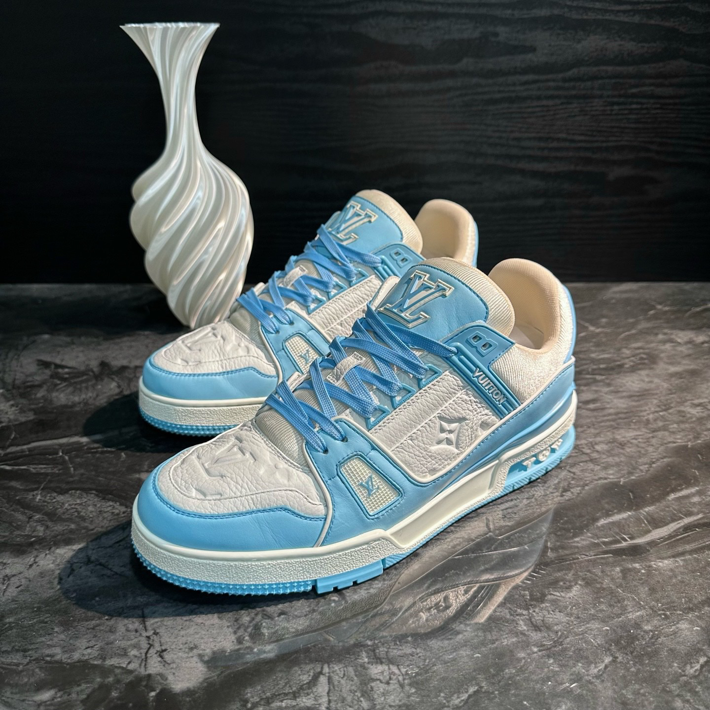 99新 LouisVuitton/路易威登 1973/41.5码/白蓝Trainer板鞋/准新